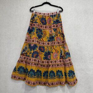 FARM Rio Skirt Womens XS Yellow Floral Boho Tiered Maxi Elastic Waist 333856